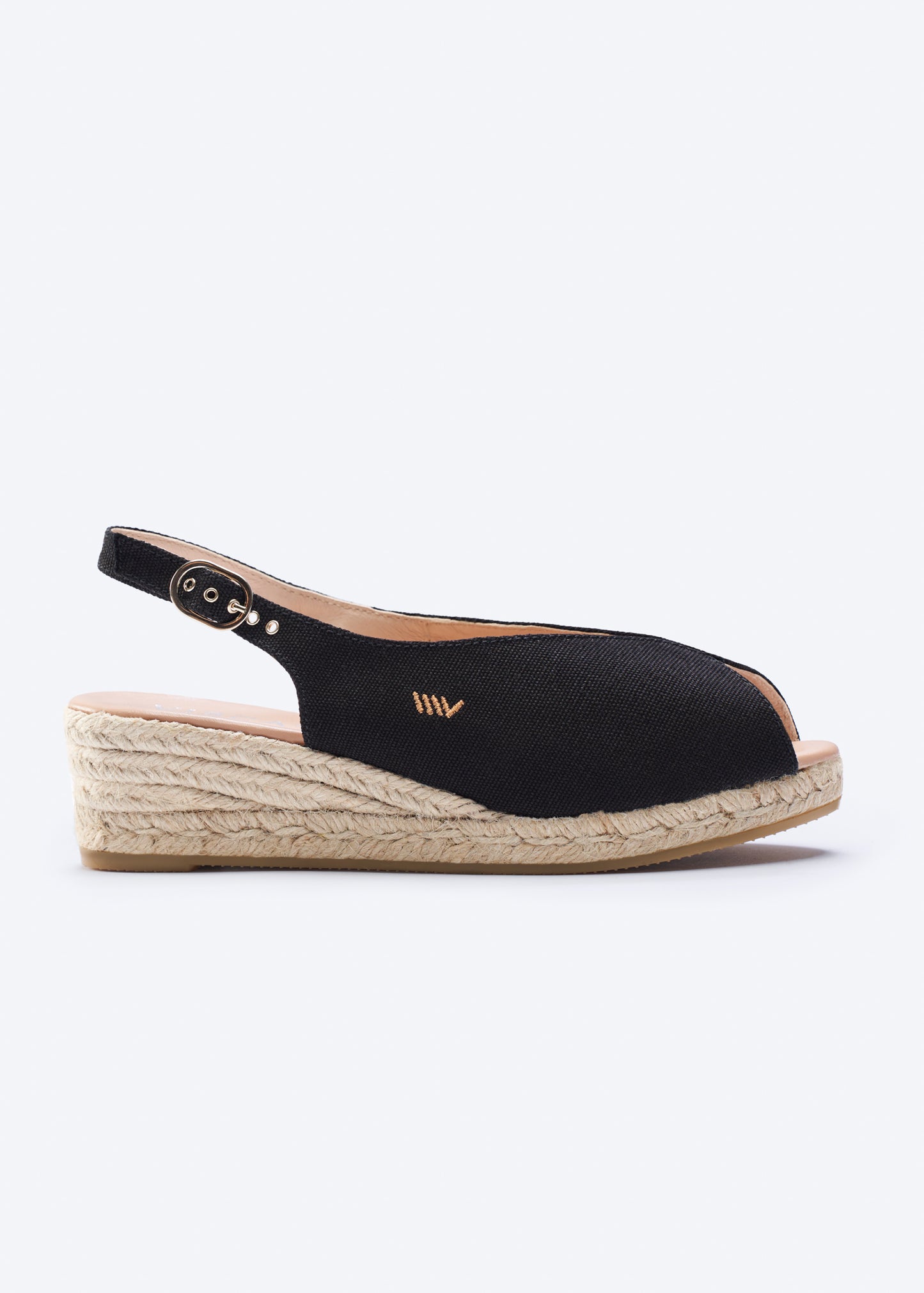 Verneda Black Canvas Slingback Women Open Toe Espadrille Wedge