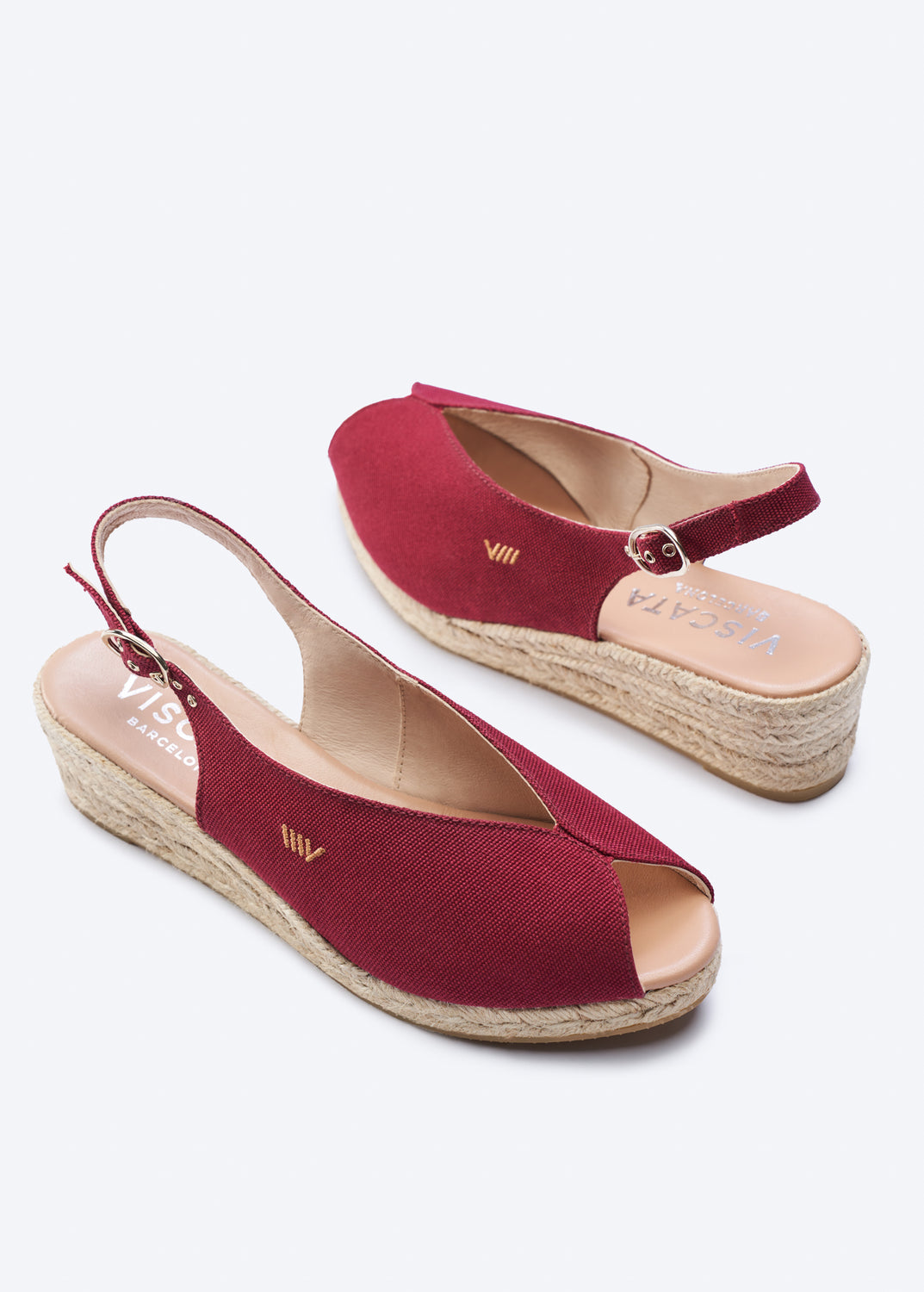 Verneda Limited Edition Garnet Canvas Slingback Women Open Peep Toe Espadrille Wedges