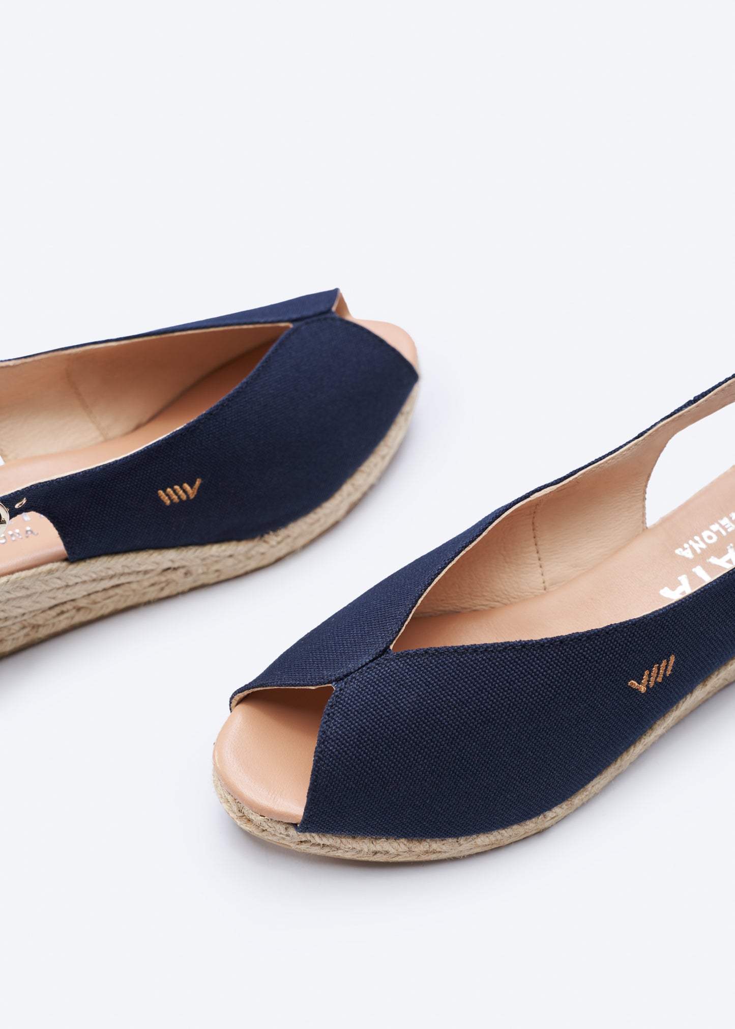 Verneda Navy Blue Canvas Slingback Women Open Peep Toe Espadrille Wedge