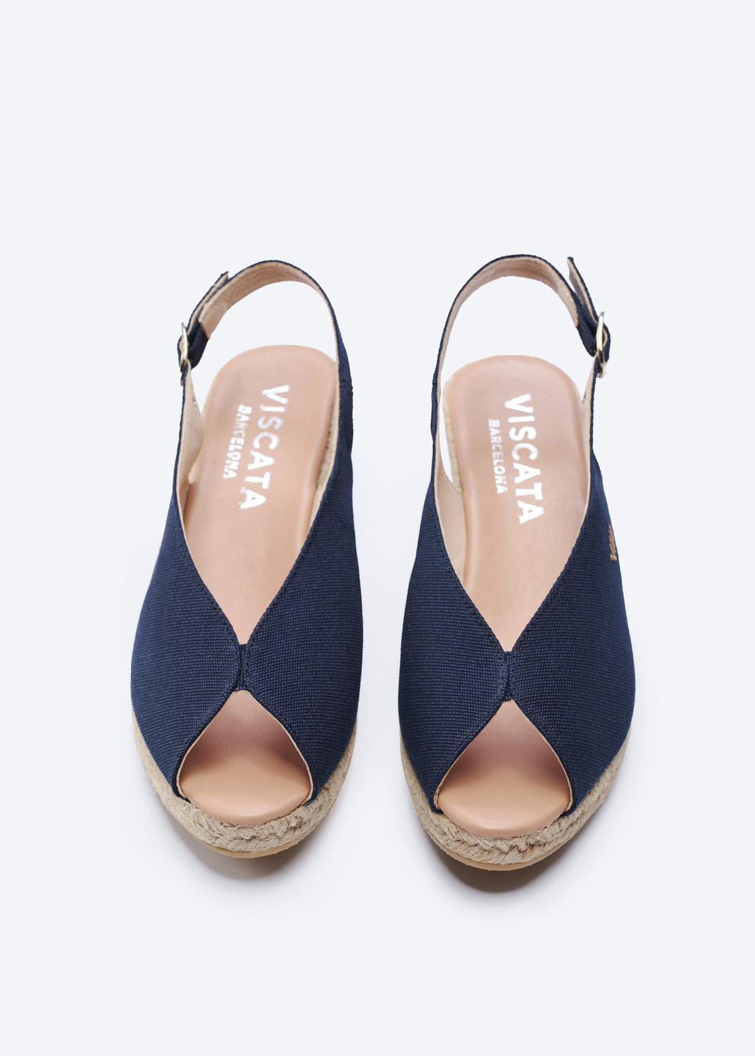 Verneda Navy Blue Canvas Slingback Women Open Toe Espadrille Low Heel Wedges