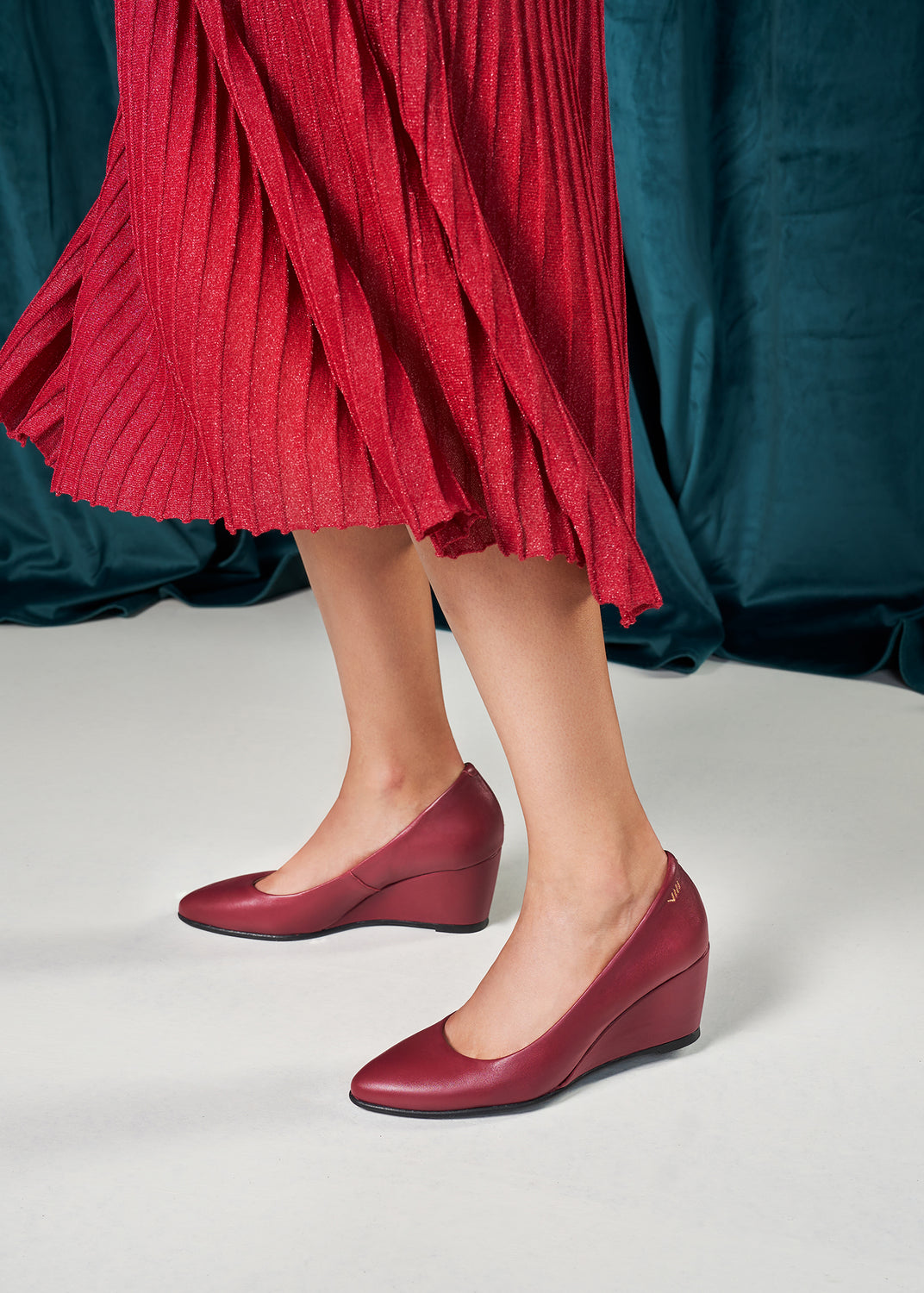 Verona Burgundy Leather Slip On Women Wedges Legs