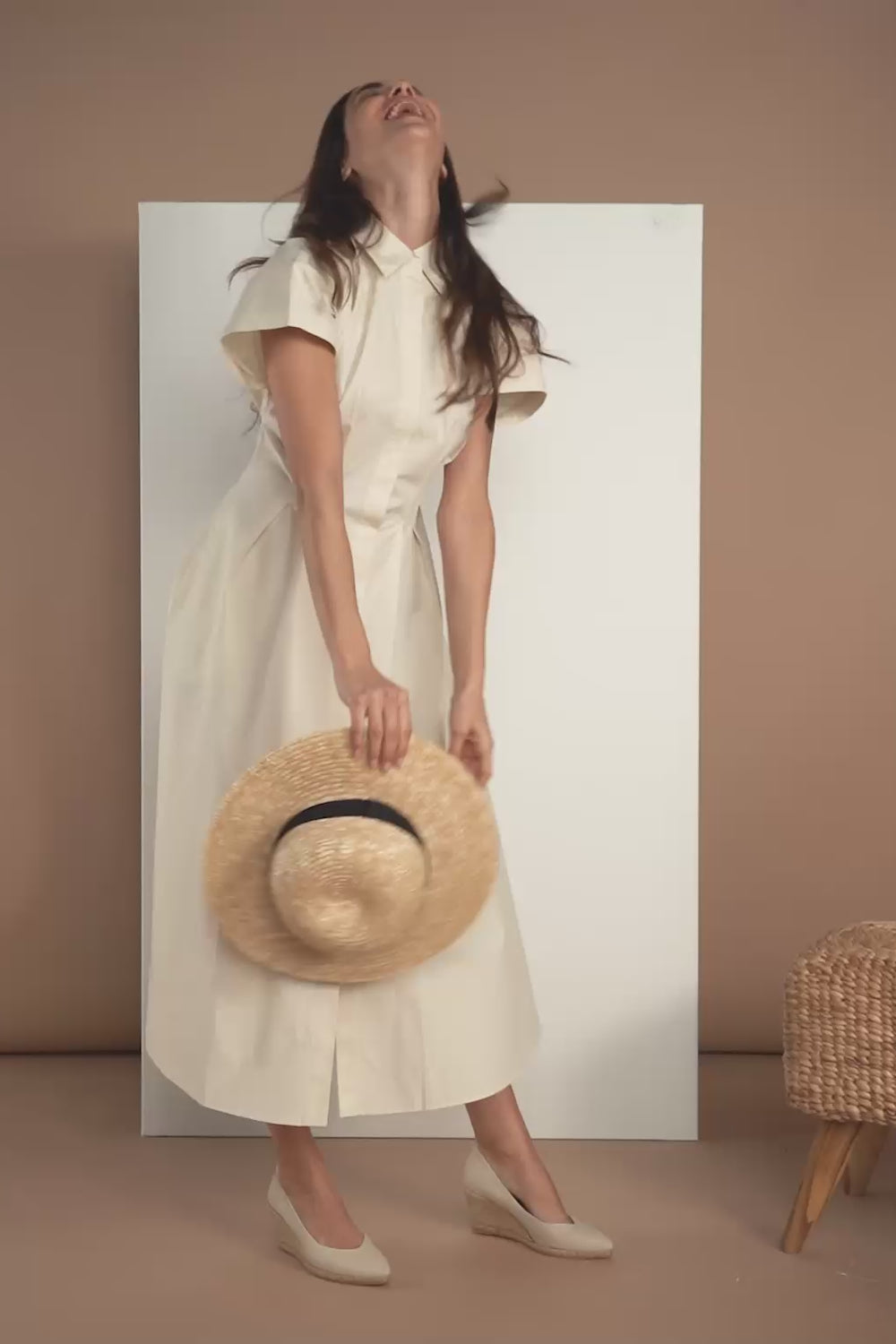 Woman Wearing Roses Canvas Beige Espadrille Wedges