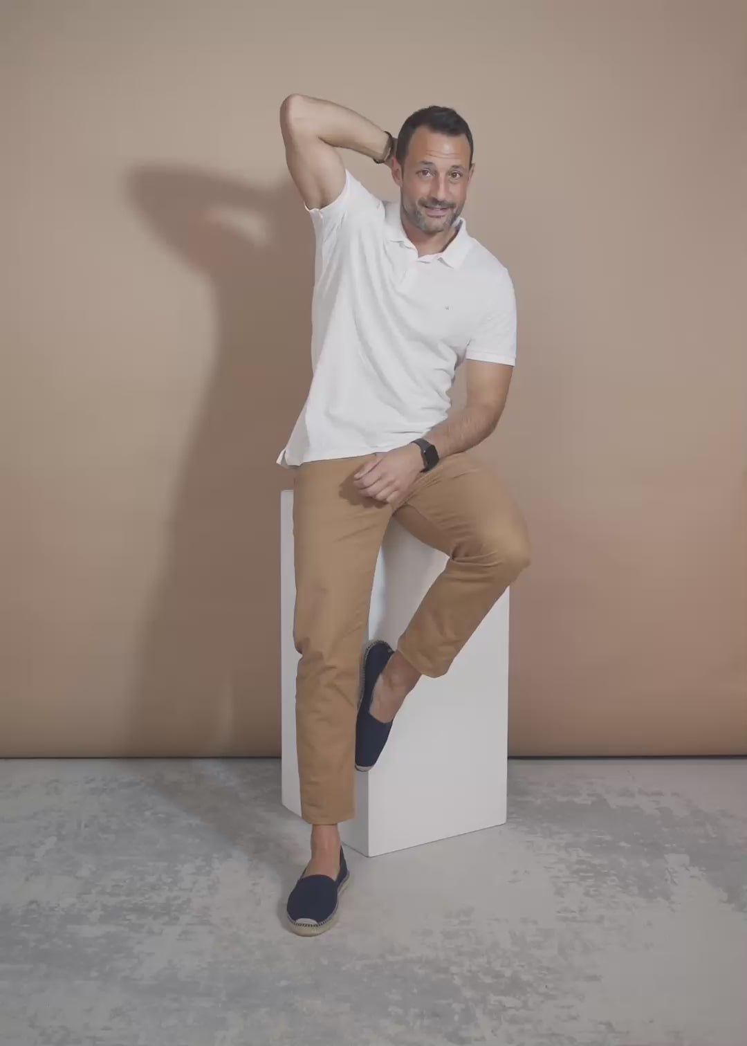 Man Wearing Portbou Canvas Navy Blue Men's Espadrilles