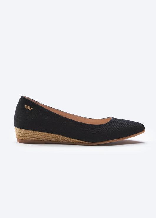 Espadrilles Flat Ballet Pumps in Canvas, for Girls - black, Shoes